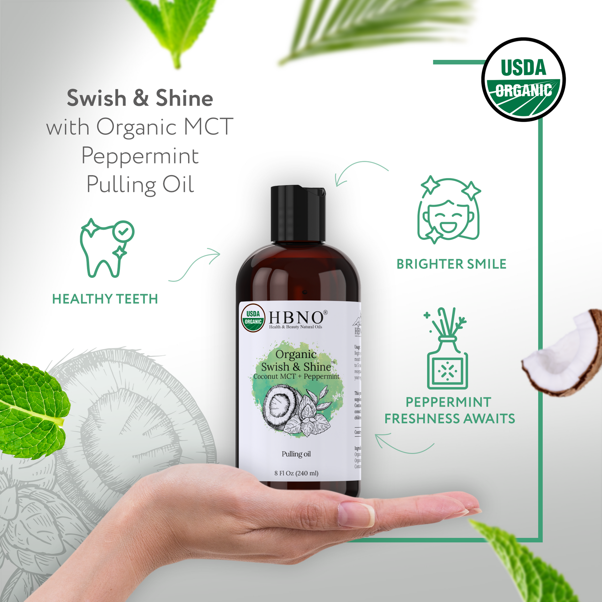Organic Swish & Shine Coconut MCT + Peppermint Organic Swish & Shine Coconut MCT + Peppermint