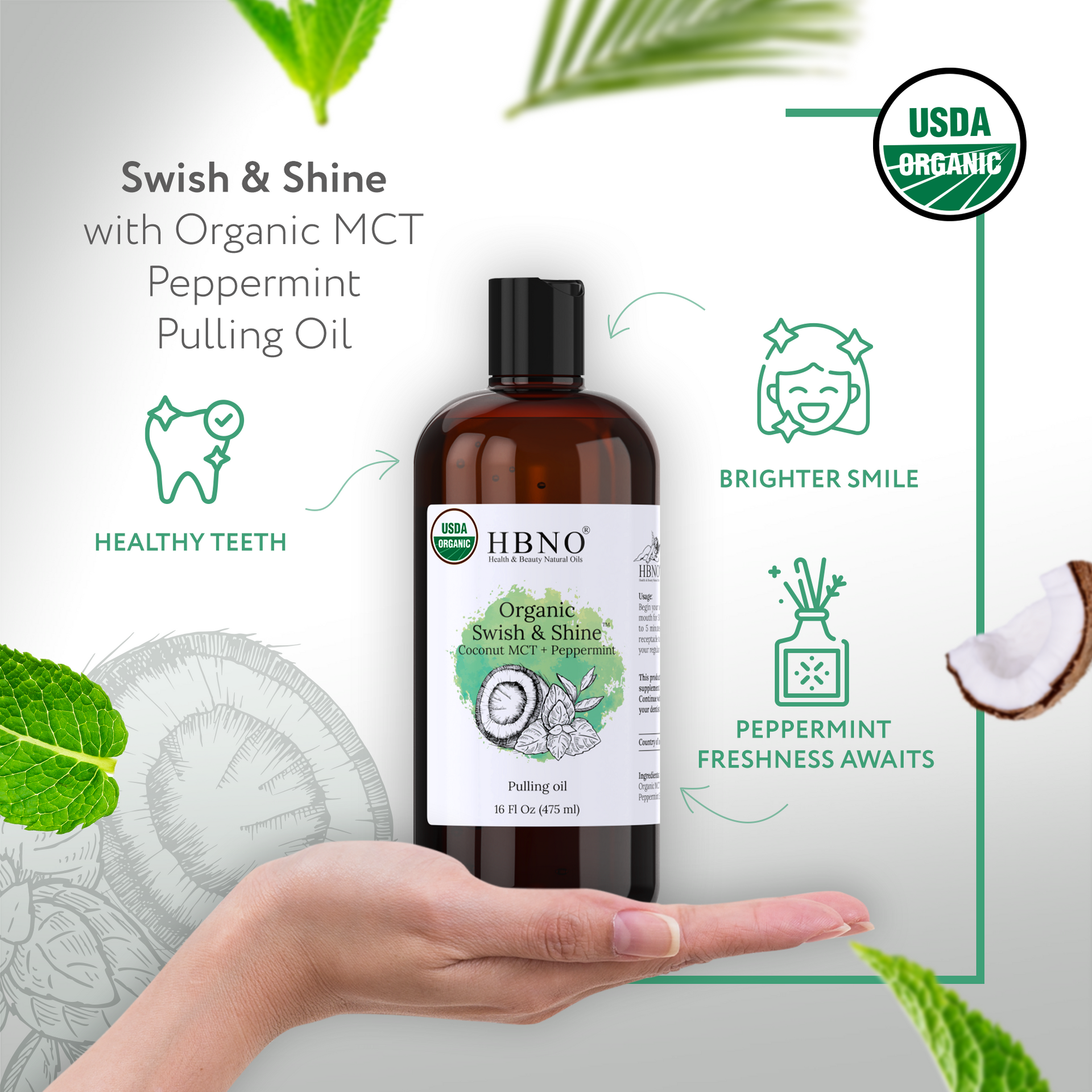 Organic Swish & Shine Coconut MCT + Peppermint Organic Swish & Shine Coconut MCT + Peppermint