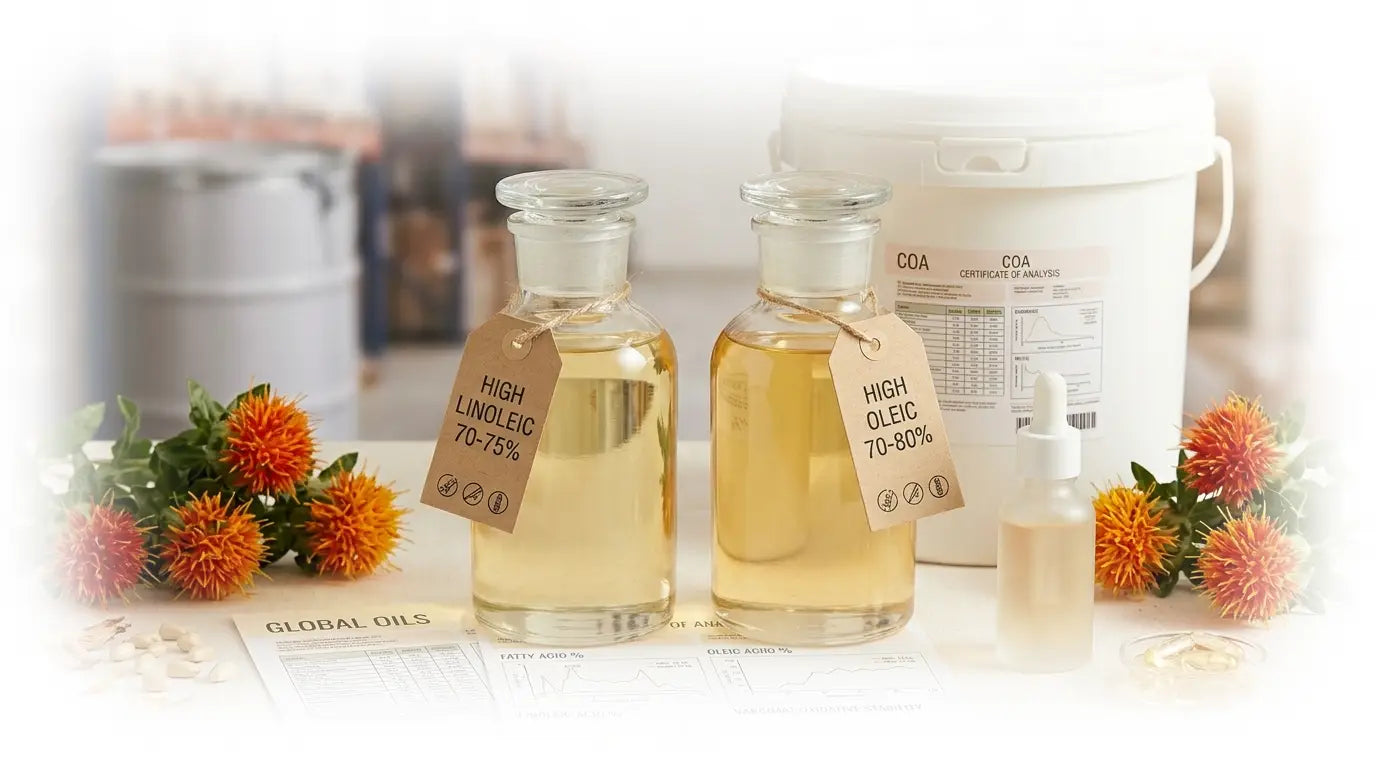 High Oleic Safflower Oil vs Linoleic Safflower Oil at Wholesale: Specs, Shelf Life, and Grade Selection