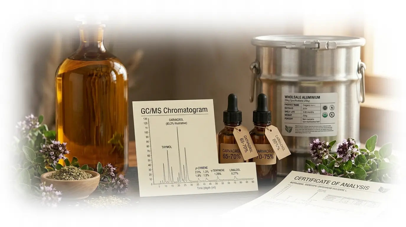 Oregano Essential Oil for B2B Buyers: Carvacrol Content, GC/MS Specs, and Wholesale Grade Selection
