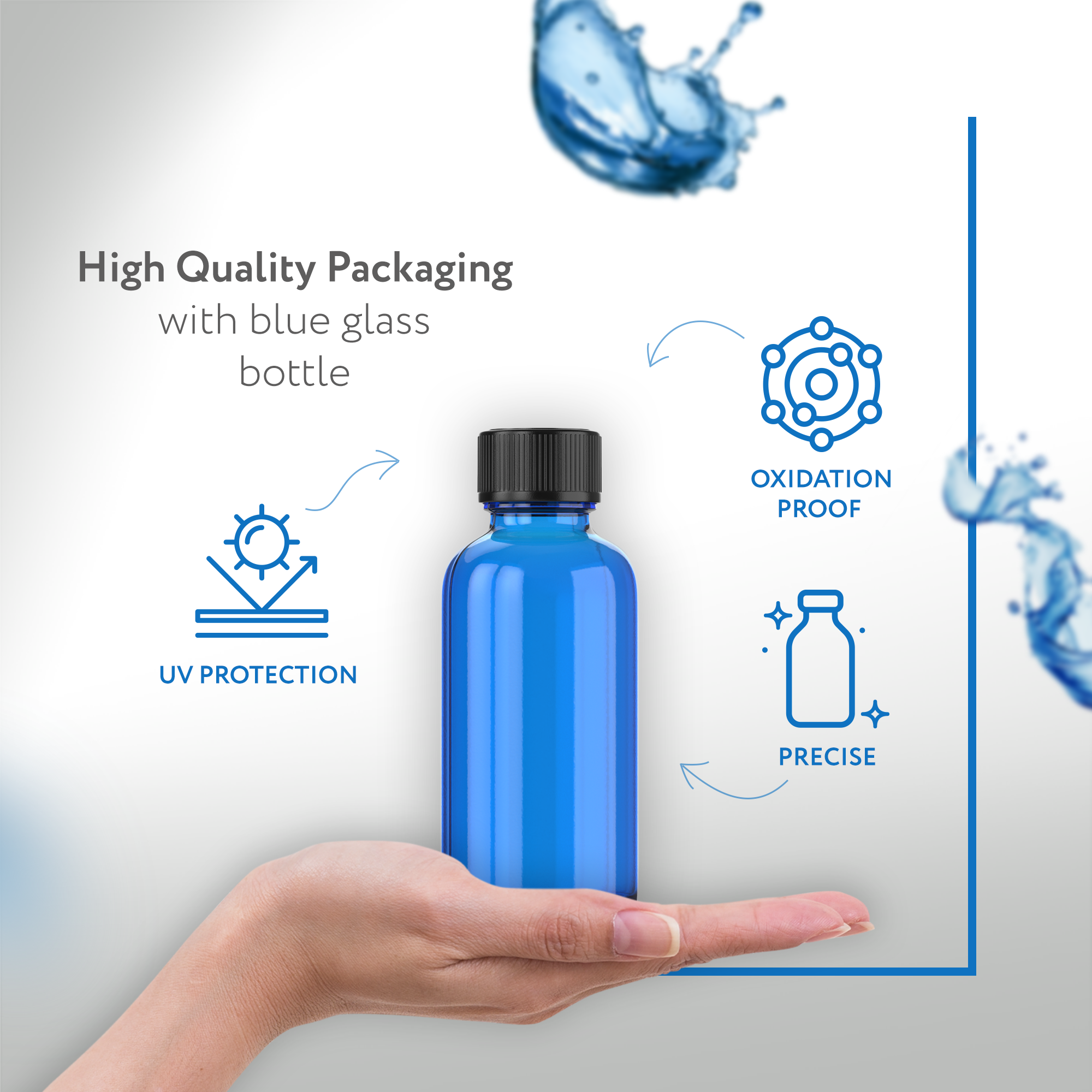 1oz BLUE Glass Bottle w/ cap (6 PACK)