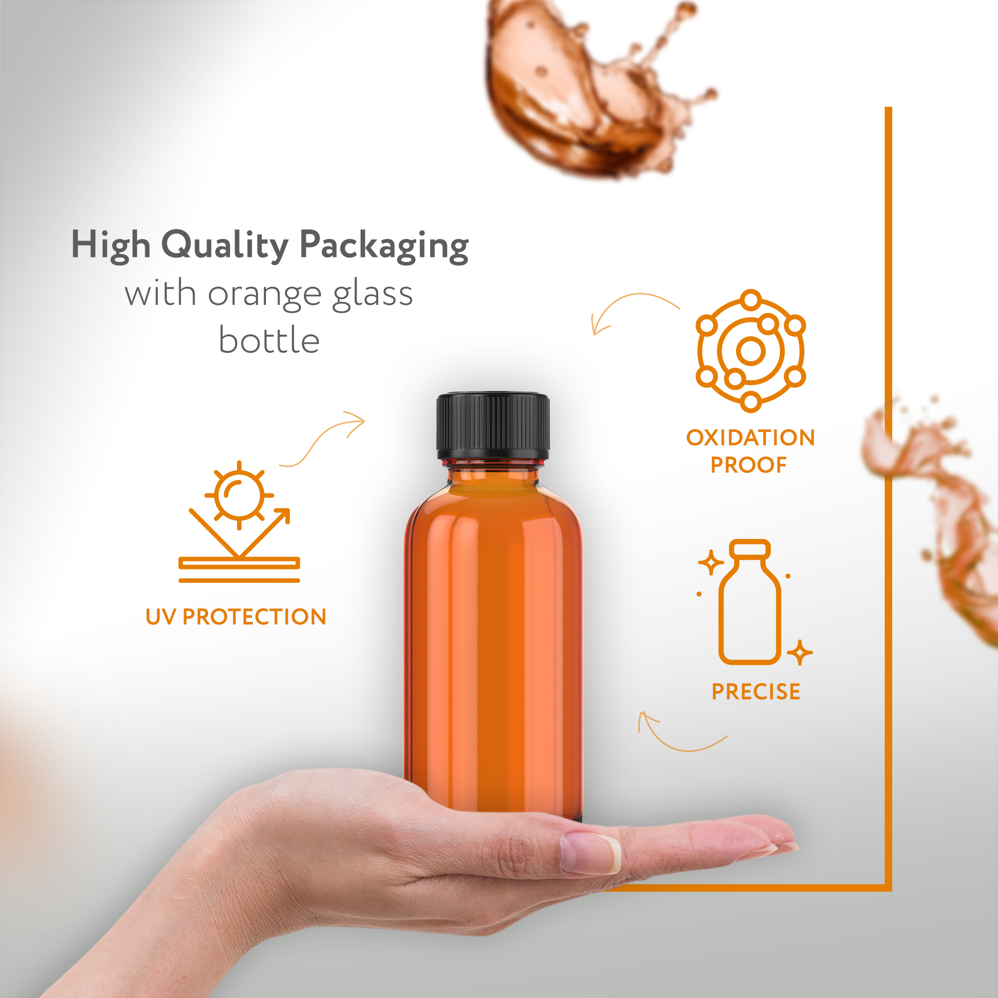 1oz ORANGE Glass Bottle w/ cap (6 PACK)