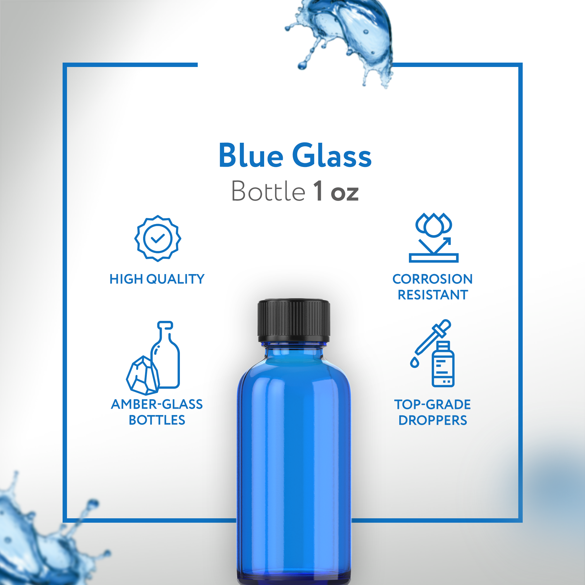 1oz BLUE Glass Bottle w/ cap (6 PACK)