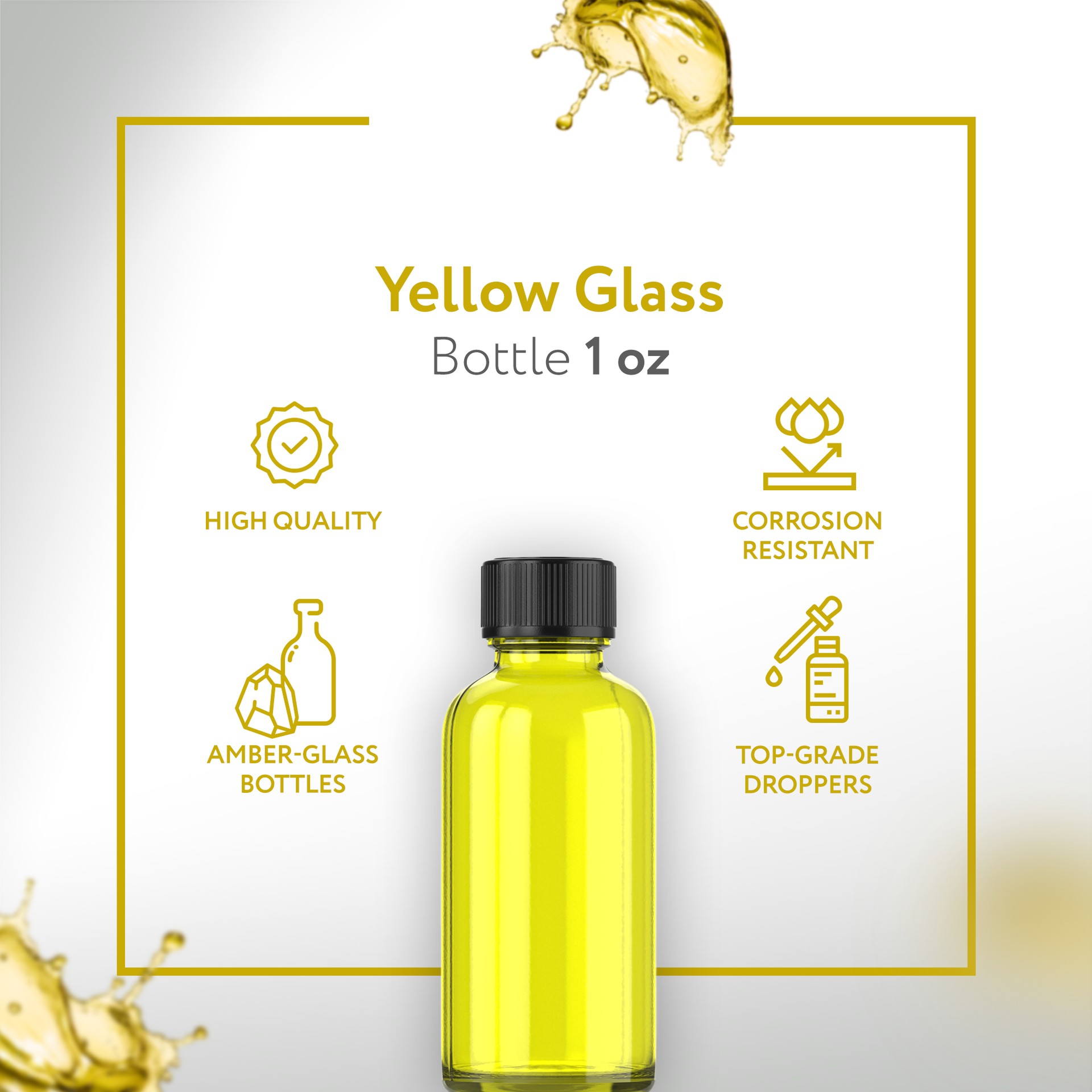 1oz YELLOW Glass Bottle w/ cap (6 PACK)