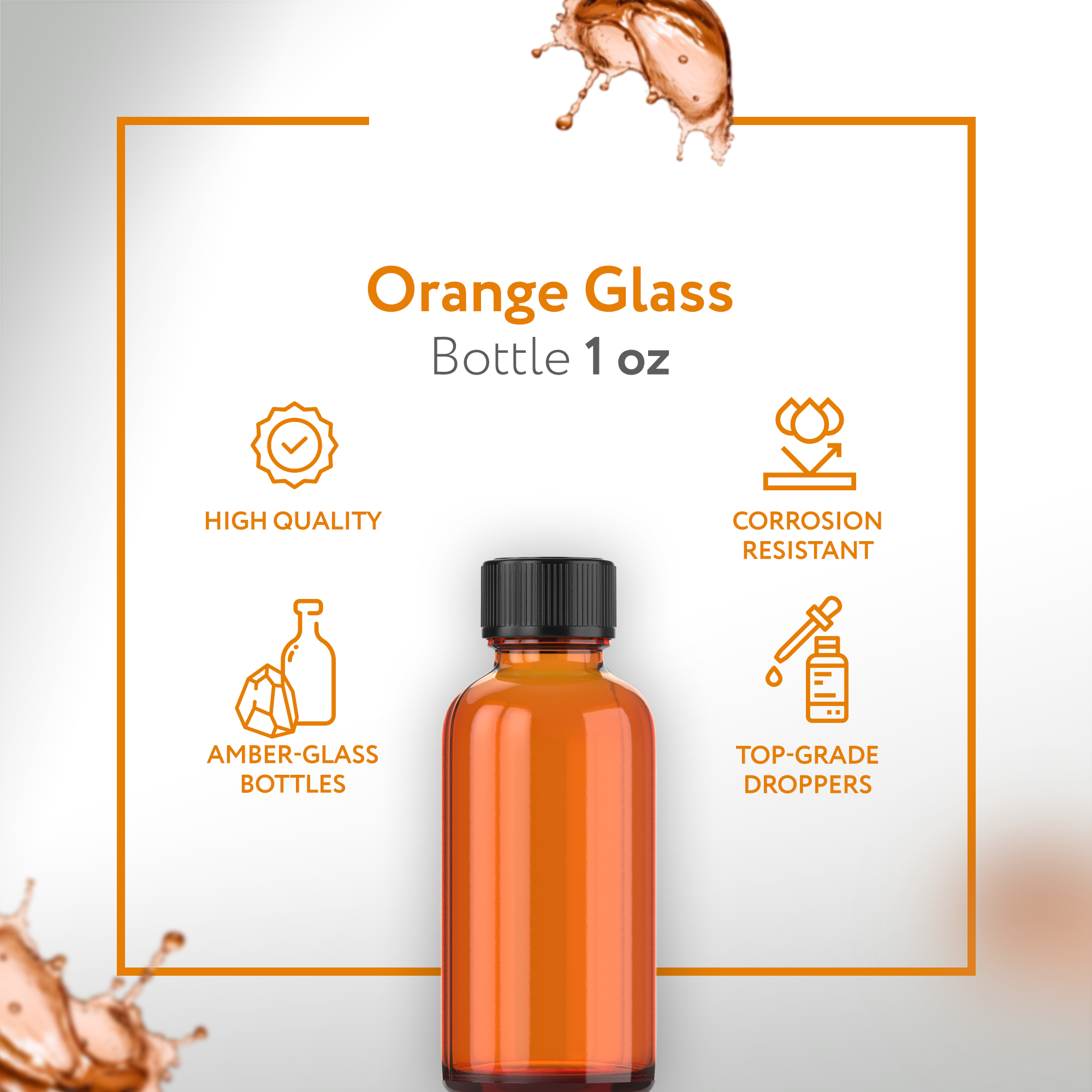 1oz ORANGE Glass Bottle w/ cap (6 PACK)