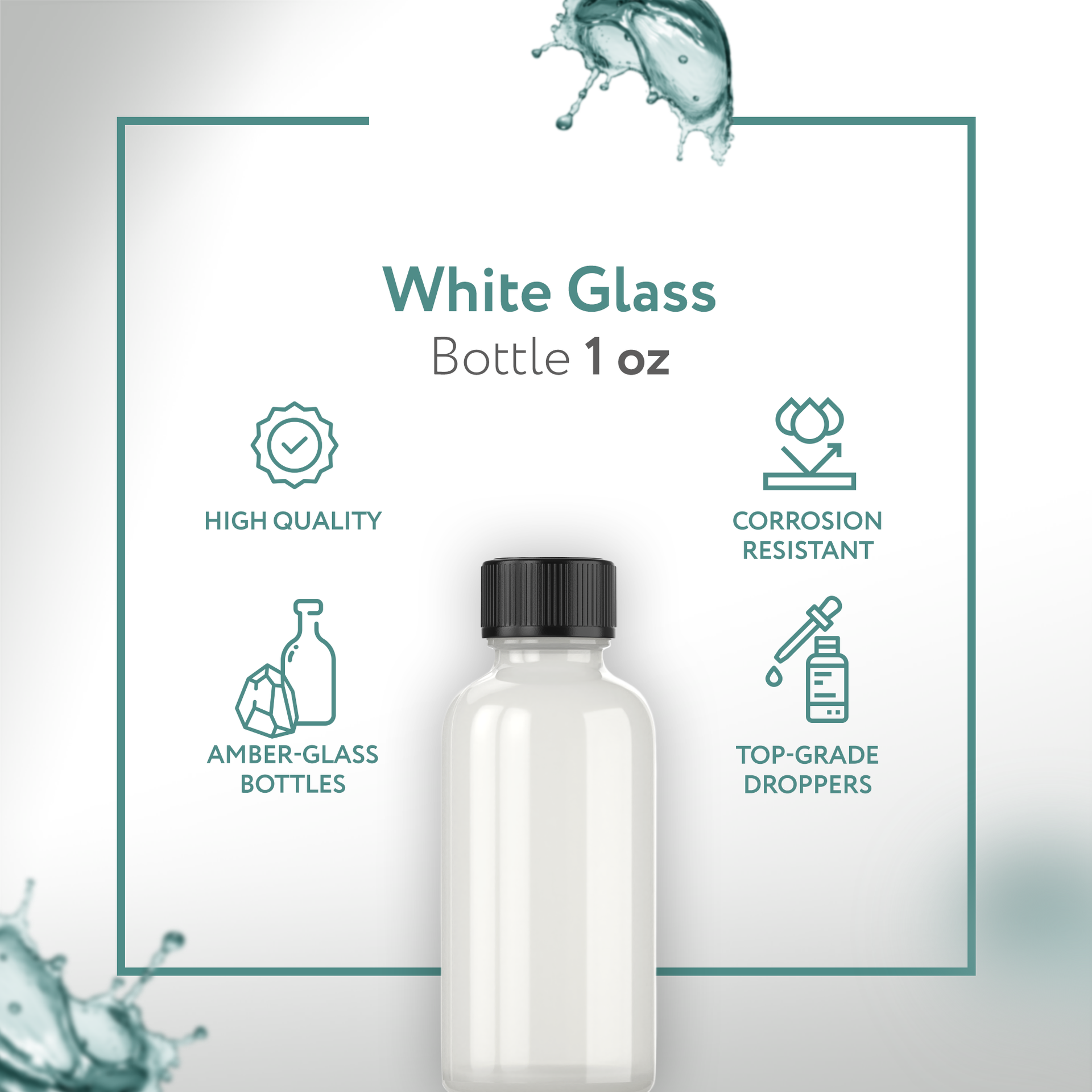 1oz WHITE Glass Bottle w/ cap (6 PACK)