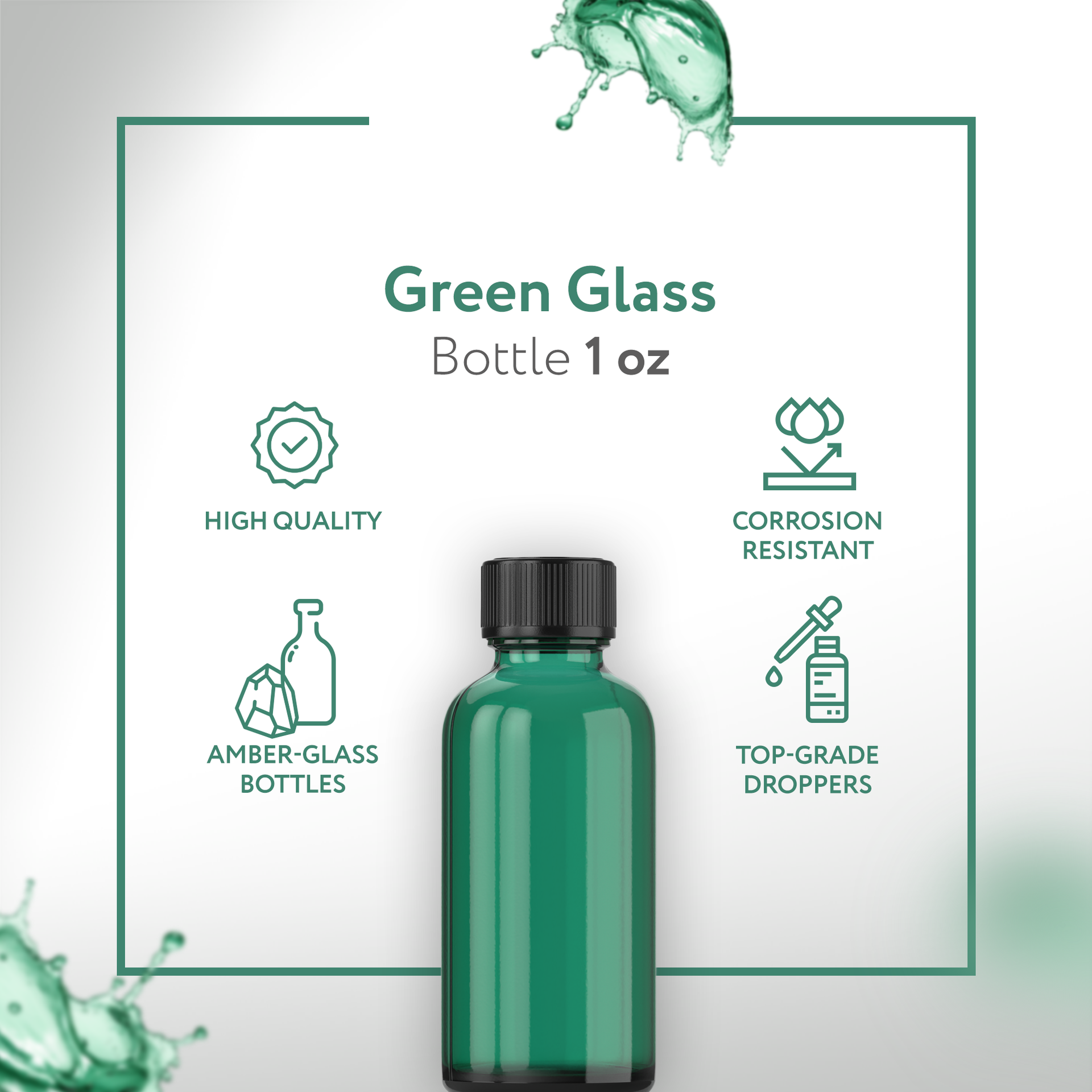 1oz GREEN Glass Bottle w/ cap (6 PACK)