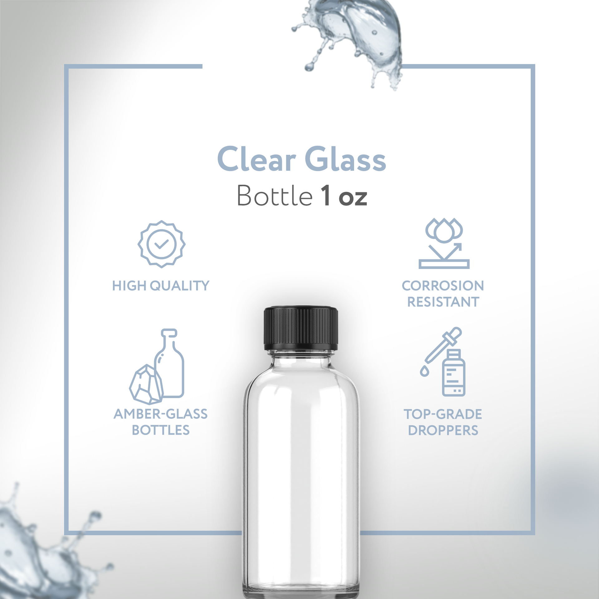 1oz CLEAR Glass Bottle w/ cap (6 PACK)