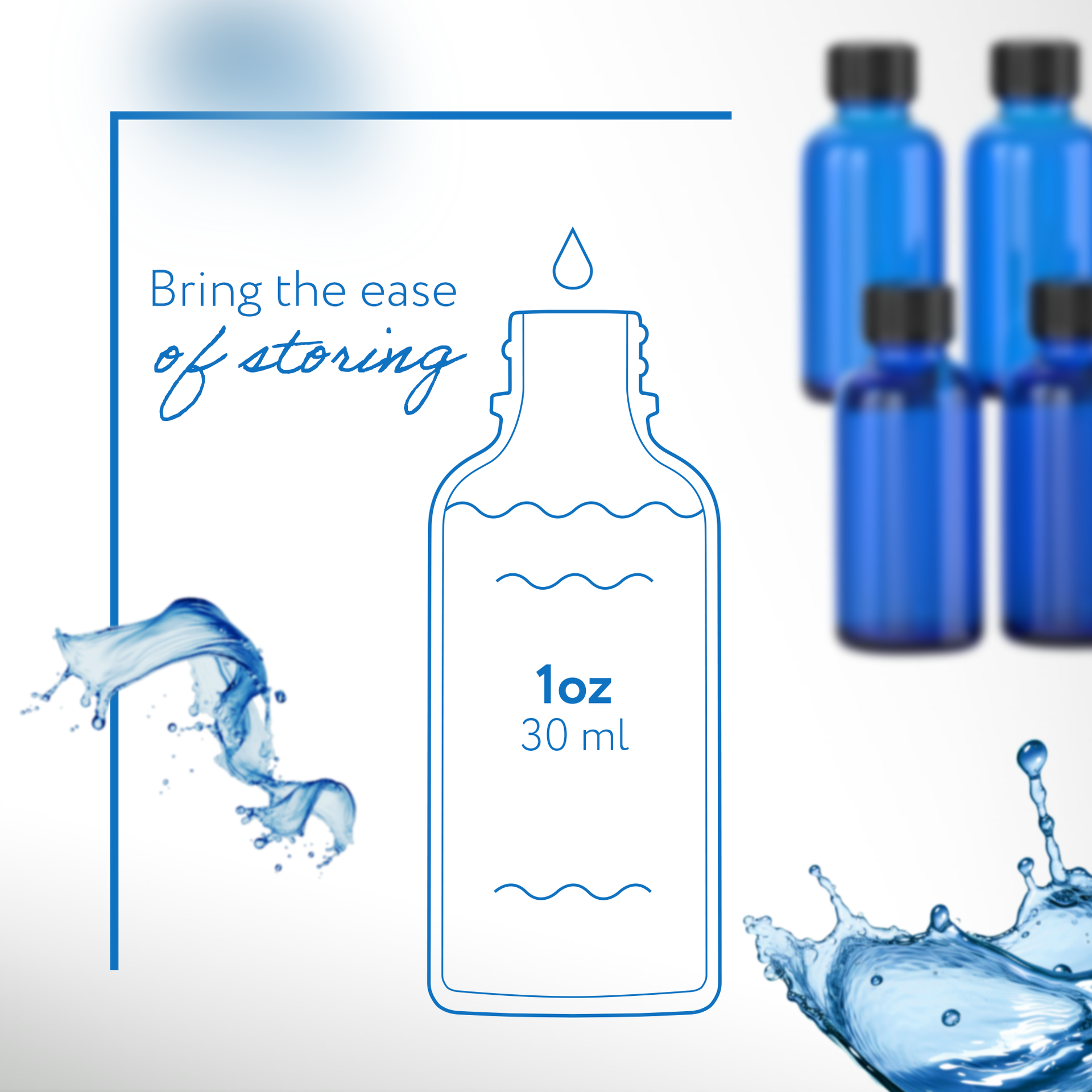 1oz BLUE Glass Bottle w/ cap (6 PACK)