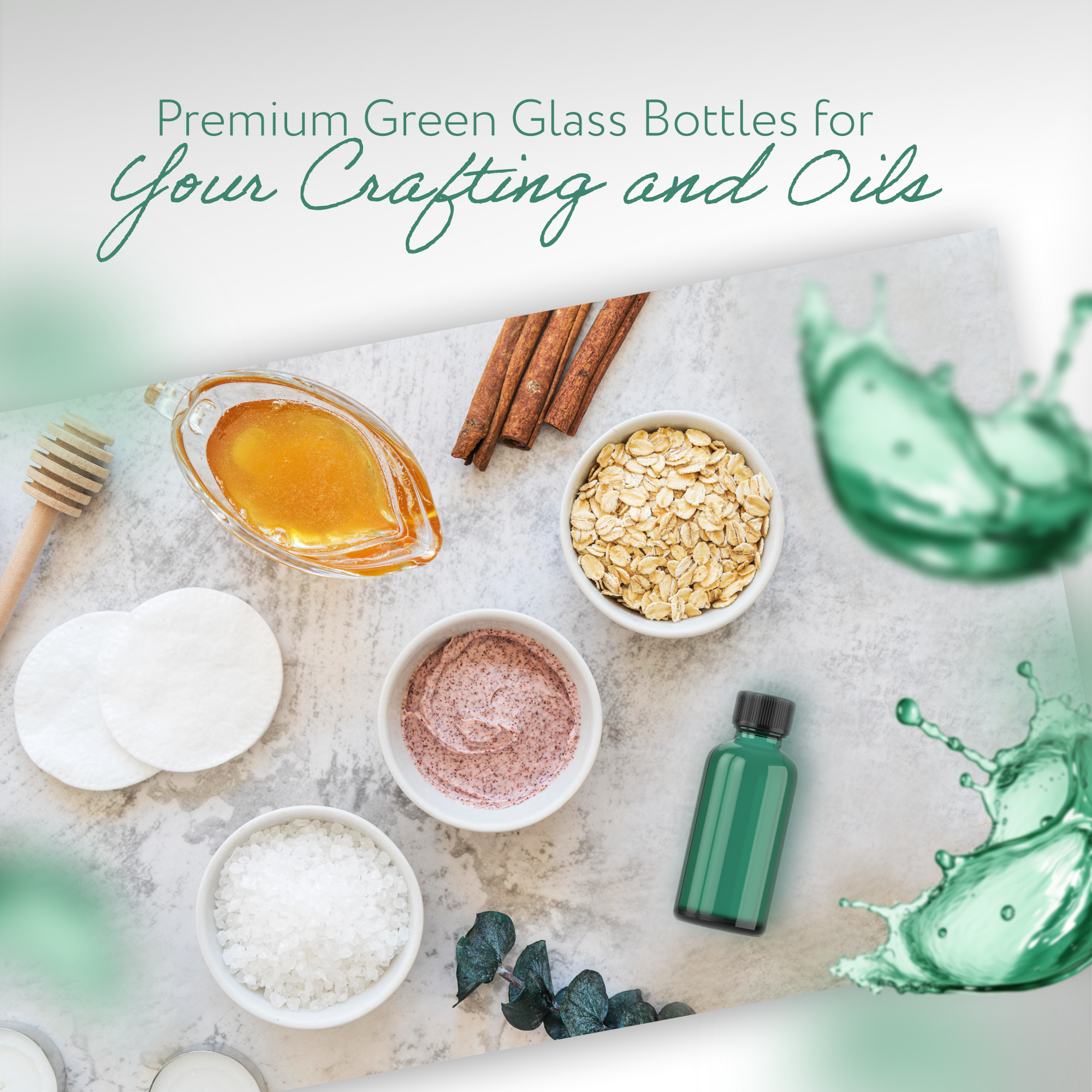 1oz GREEN Glass Bottle w/ cap (6 PACK)