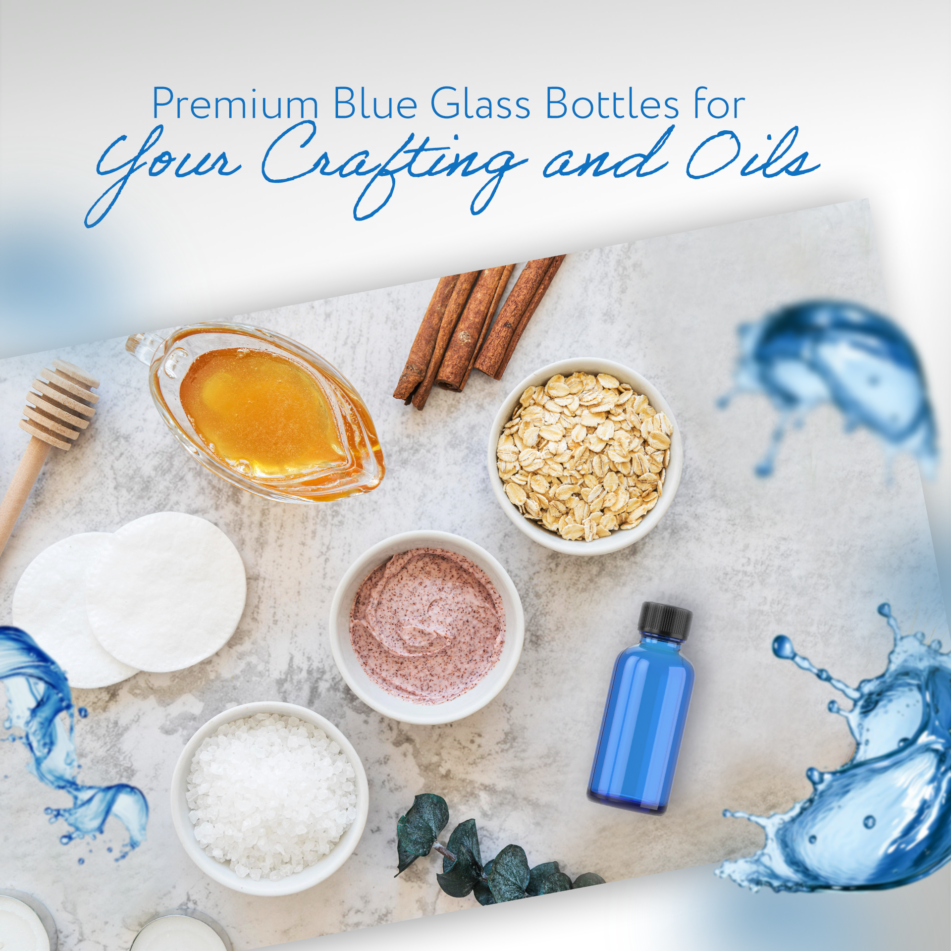 1oz BLUE Glass Bottle w/ cap (6 PACK)